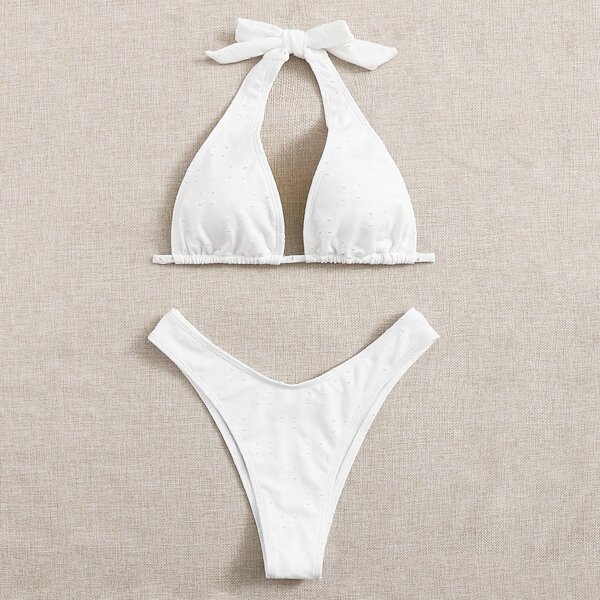 

Halter High Cut Bikini Swimsuit, White