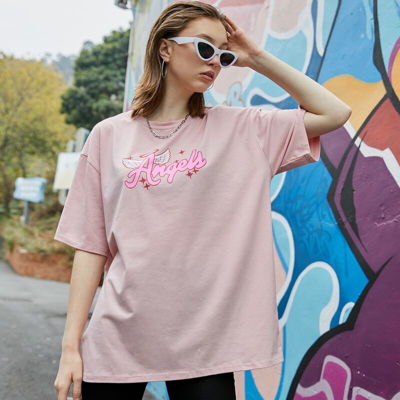 

Letter Graphic Oversized Tee, Baby pink