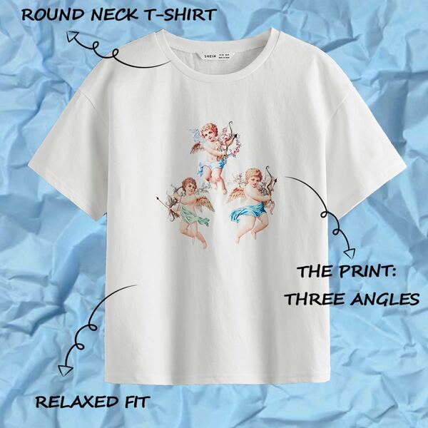 

Boys Cupid Print Drop Shoulder Tee, White