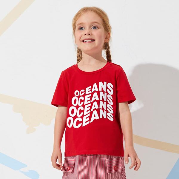 

Toddler Girls Letter Graphic Top, Red