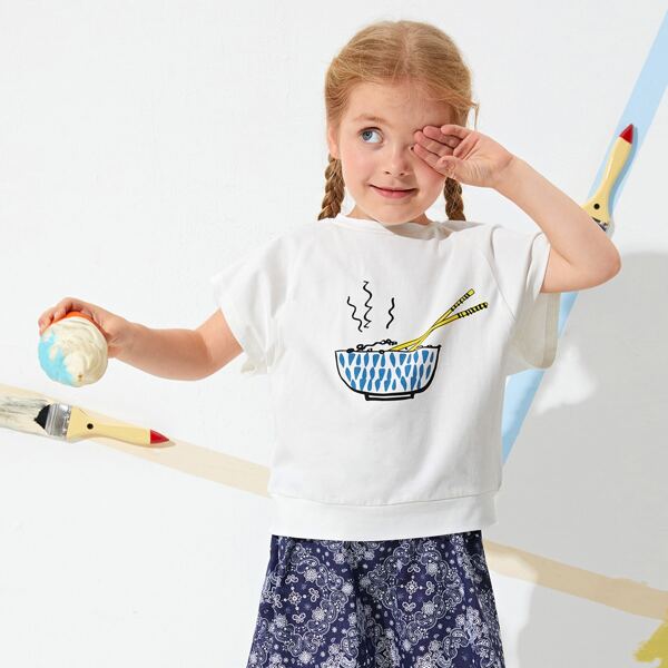 

Toddler Girls Graphic Print Raglan Sleeve Tee, White