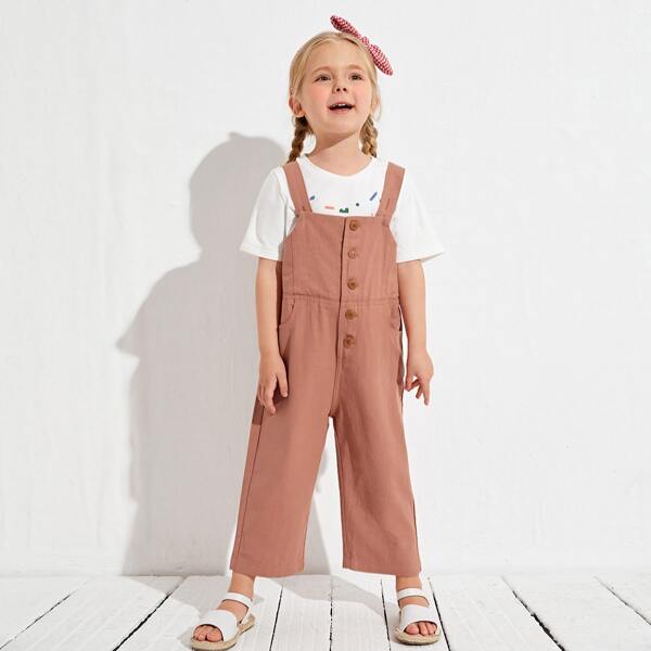 

Toddler Girls Button Front Solid Overalls, Brown