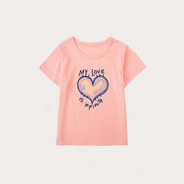 

Girls Heart & Slogan Graphic Tee, Baby pink