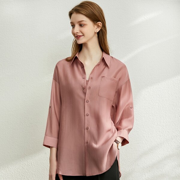 

Drop Shoulder Sheer Longline Blouse Without Cami, Coral pink