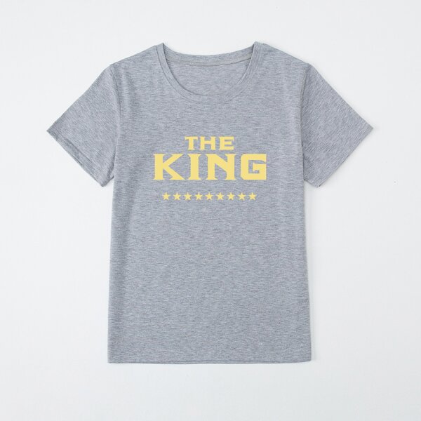 

Men Letter And Star Print Tee, Light grey