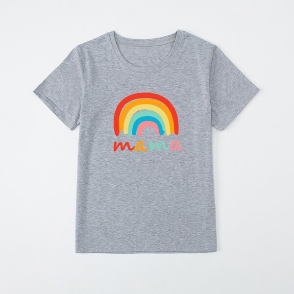 

Rainbow And Letter Graphic Tee, Grey