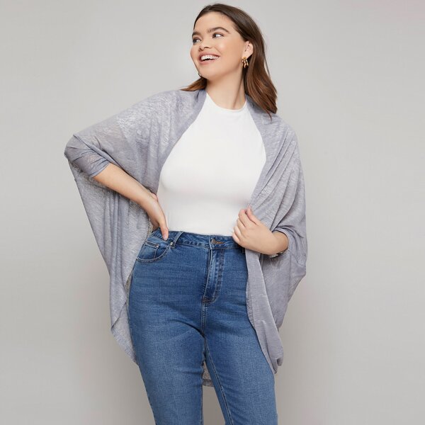 

Одноцветный Кимоно размер плюс, Светло-серый