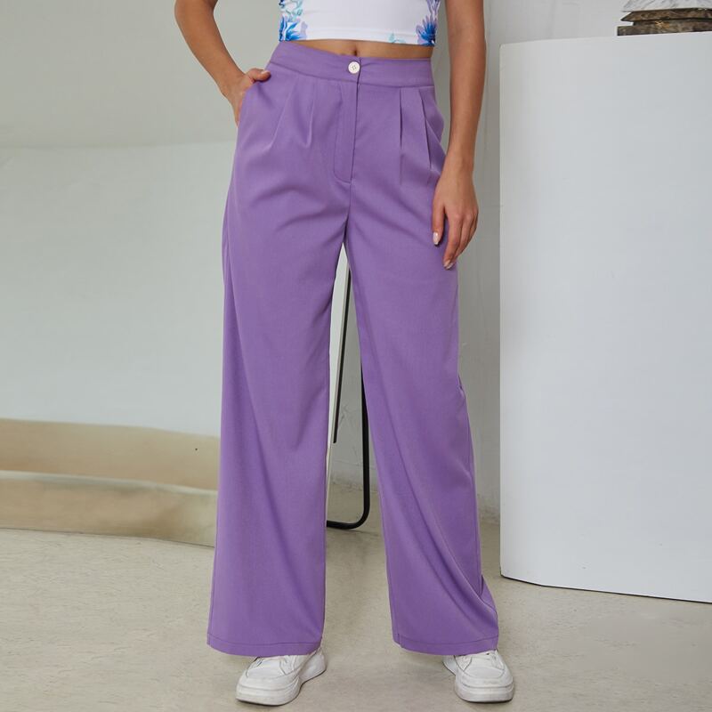 

Button Waist Wide Leg Pants, Violet purple