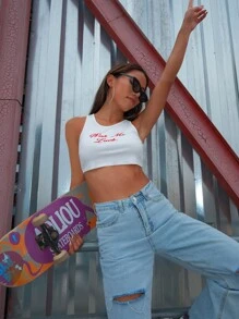 SHEIN Unity Letter Graphic Rib-knit Tank Top - White - View 4