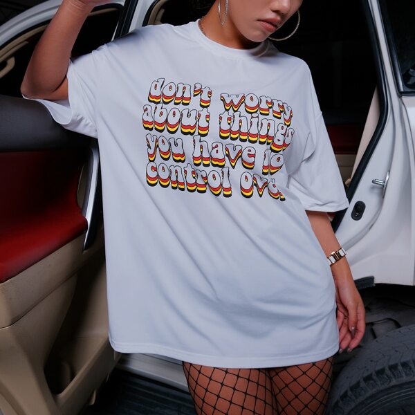 

Drop Shoulder Slogan Graphic Longline Tee, White