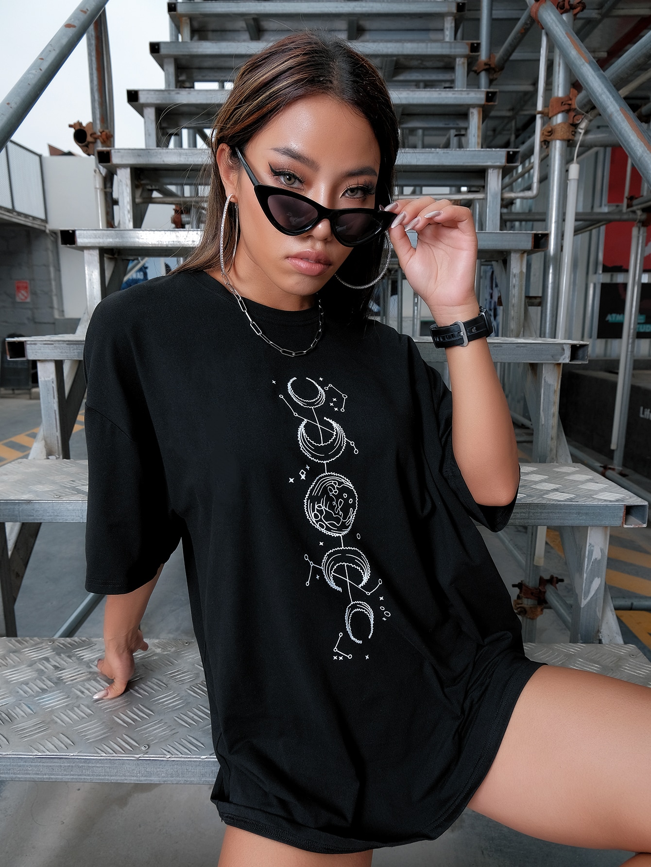 Galaxy Print Longline Tee