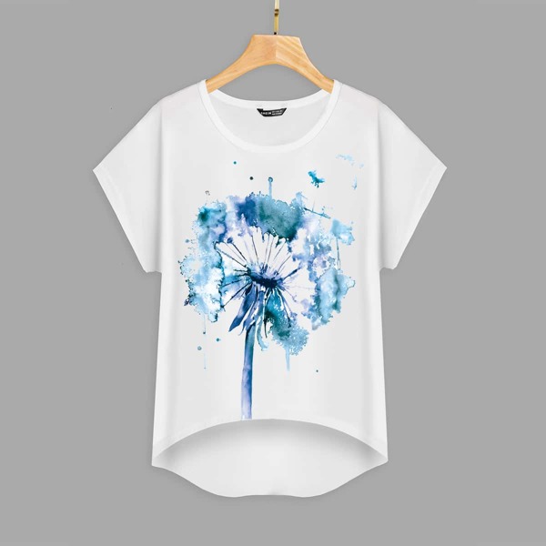 

Floral Print Dip Hem Tee, White