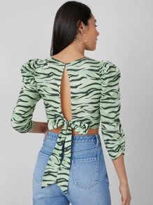 SHEIN 100% Viscose Zebra Crop Top - Green - View 2