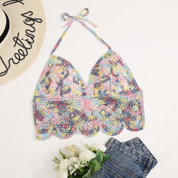 

Scallop Hem Tie Back Cover Up, Multicolor