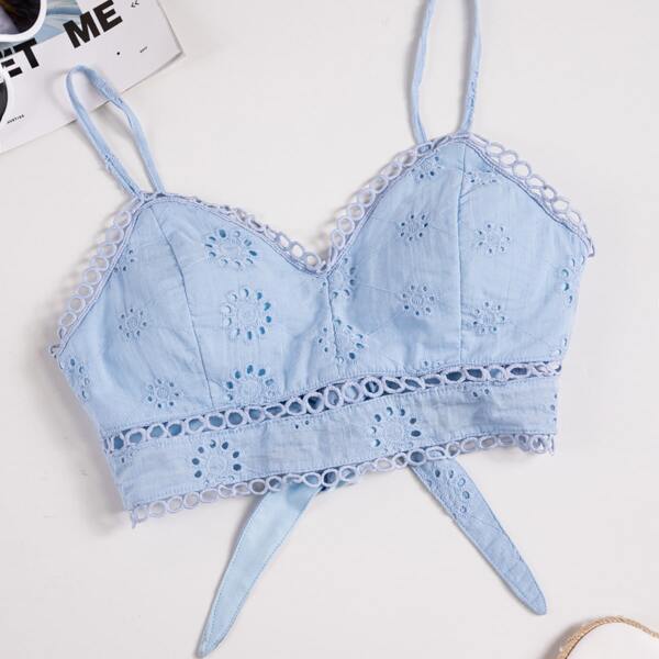 

Schiffy Tie Back Crop Cami Top, Baby blue