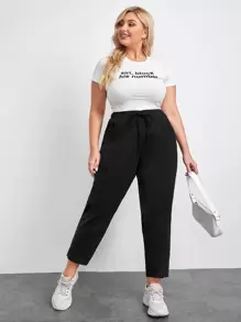 SHEIN EZwear 大碼側口袋繫帶慢跑褲 - 黑色 - 查看 5