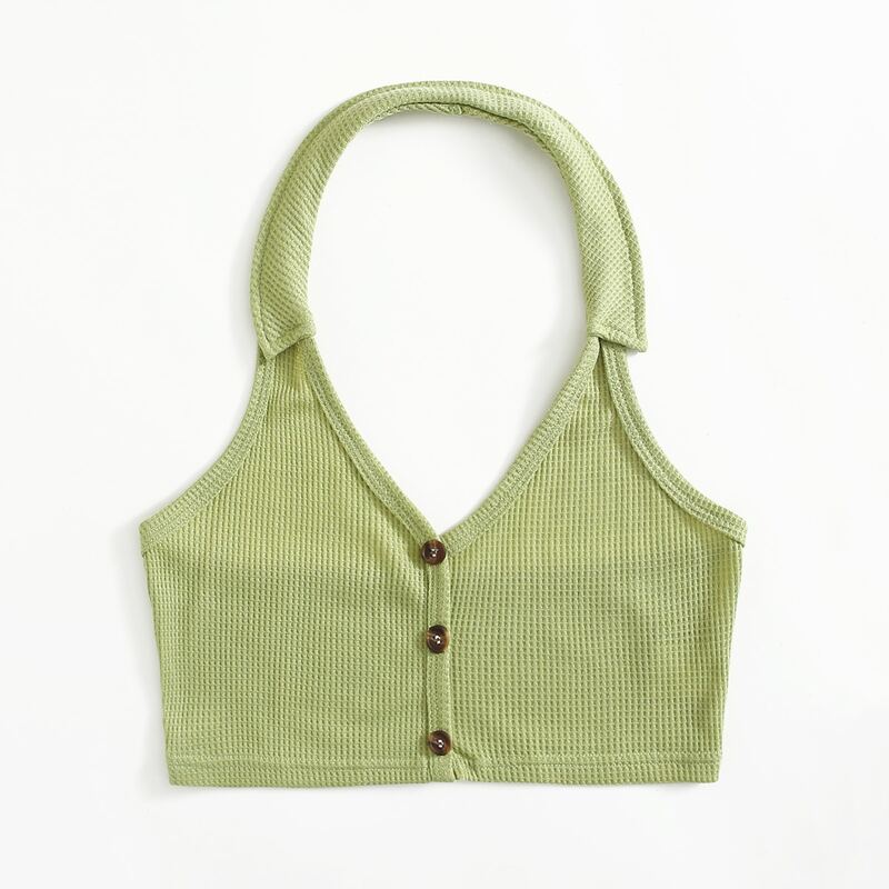 

Button Crop Halter Top, Lime green
