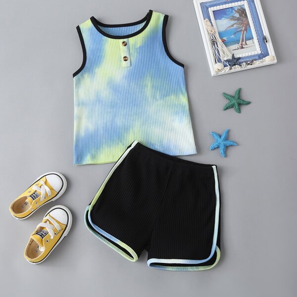 

Toddler Boys Tie Dye Contrast Binding Tank Top & Track Shorts, Multicolor
