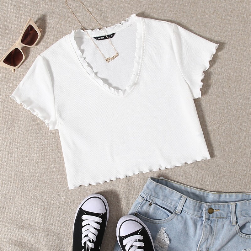 

Lettuce Trim Solid Crop Top, White