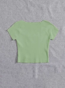SHEIN Essnce Square Neck Knit Top - Mint Green - View 2