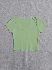 SHEIN Essnce Square Neck Knit Top - Mint Green - View 4