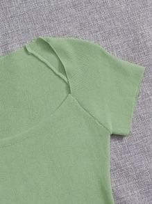 SHEIN Essnce Square Neck Knit Top - Mint Green - View 5