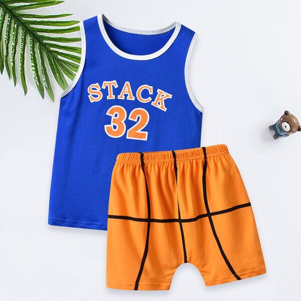 

Baby Boy Letter Graphic Tank Top With Shorts, Multicolor