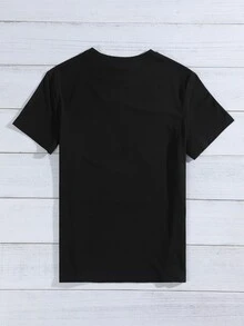 Round Neck Moon Print Tee - Black - View 2