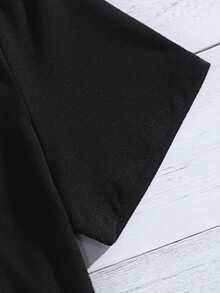 Round Neck Moon Print Tee - Black - View 3