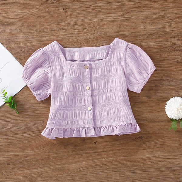 

Toddler Girls Button Front Ruffle Hem Blouse, Lilac purple