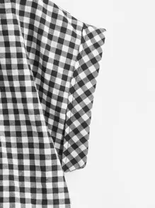 SHEIN LUNE 蝙蝠袖結飾下擺格紋上衣