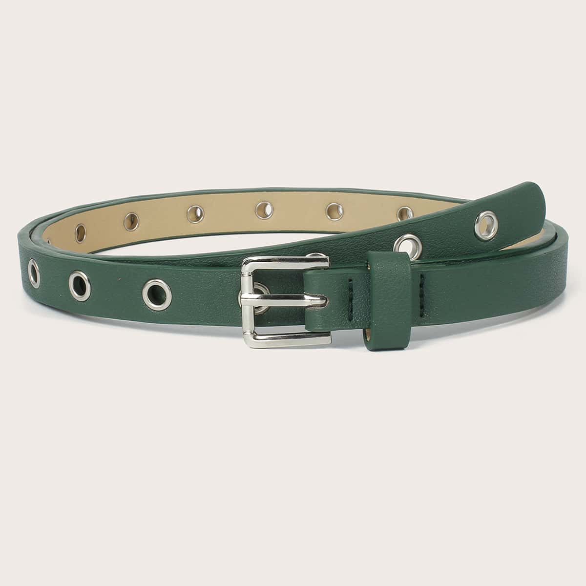 

Square Buckle Grommet Belt, Green