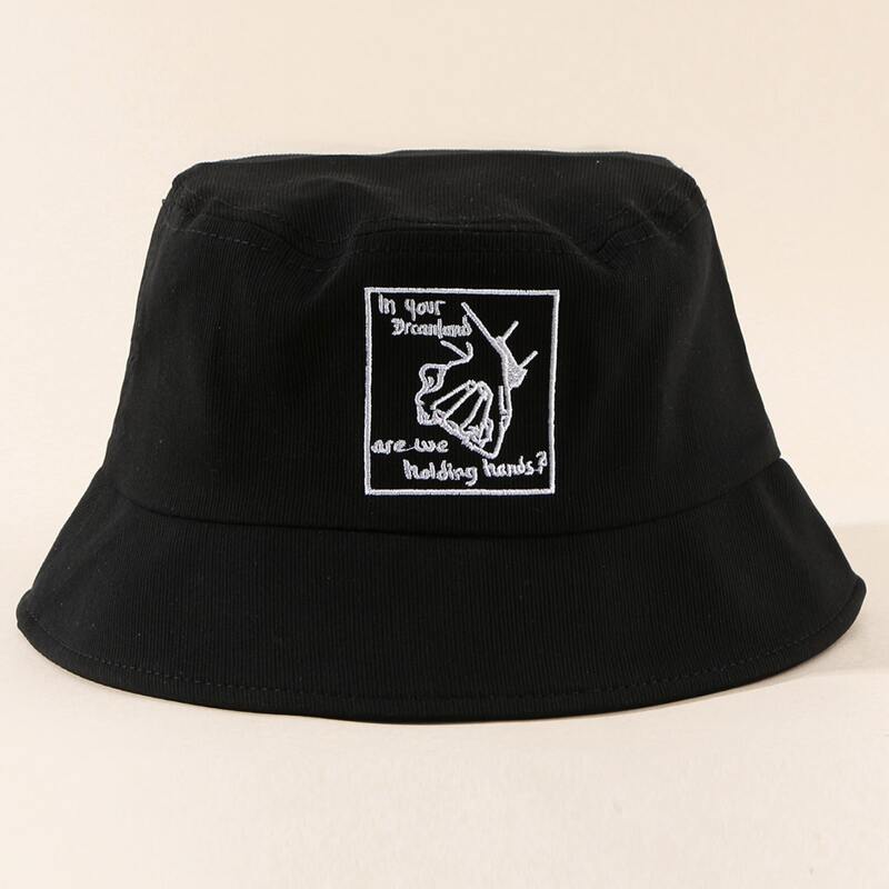

Hands Embroidery Bucket Hat, Black