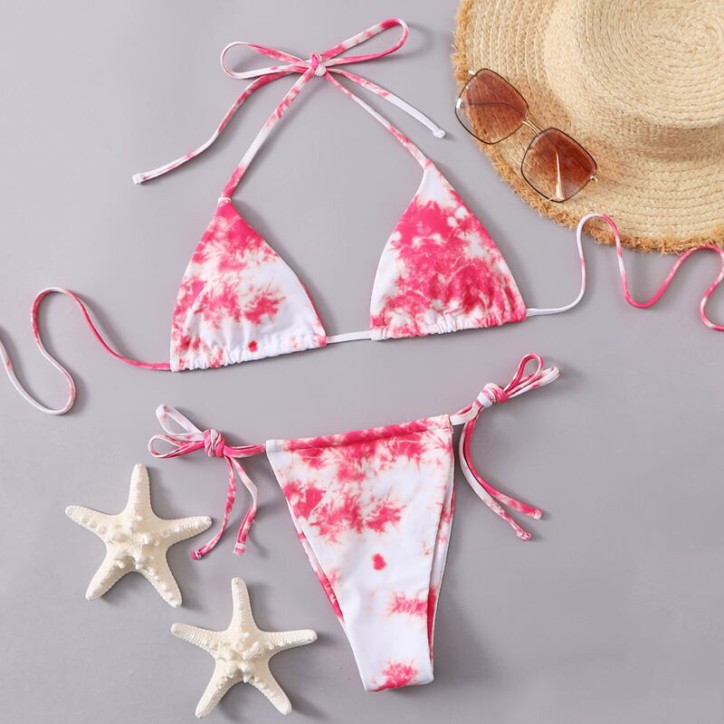 

Tie Dye Tie Side Bikini Swimsuit, Multicolor
