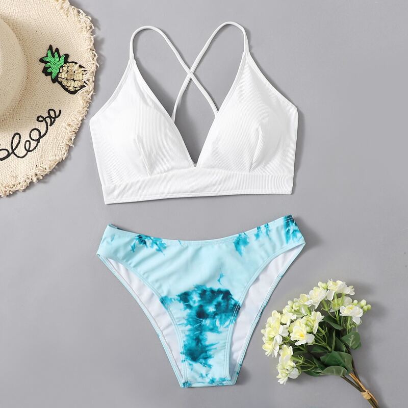 

Tie Dye Lace-up Back Bikini Swimsuit, Multicolor