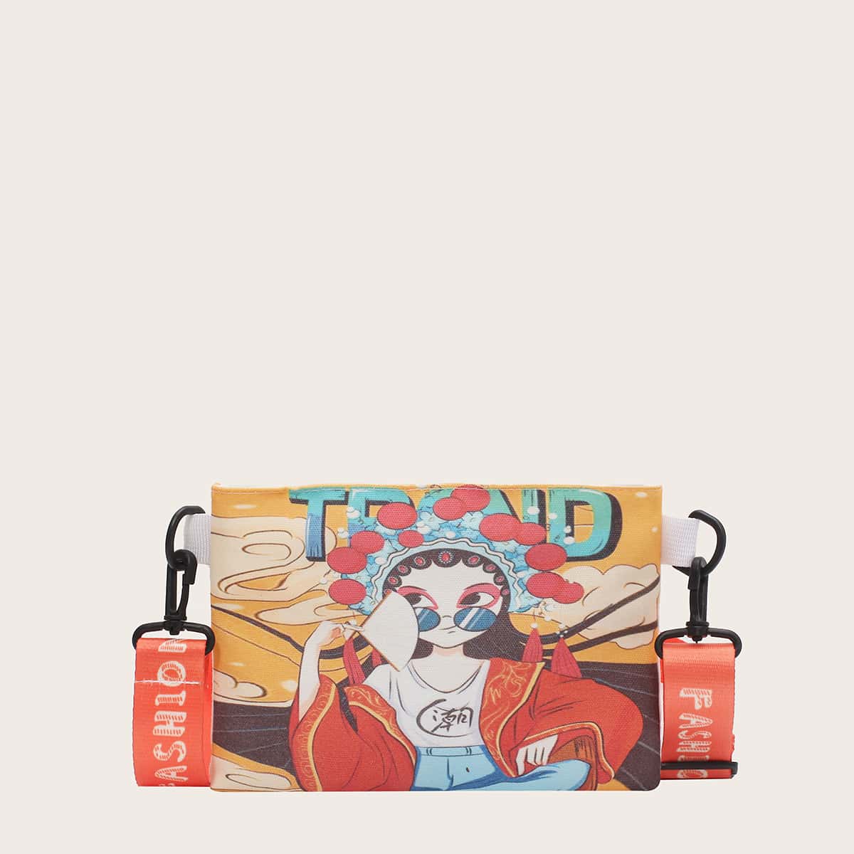 

Peking Opera Graphic Canvas Bag, Multicolor