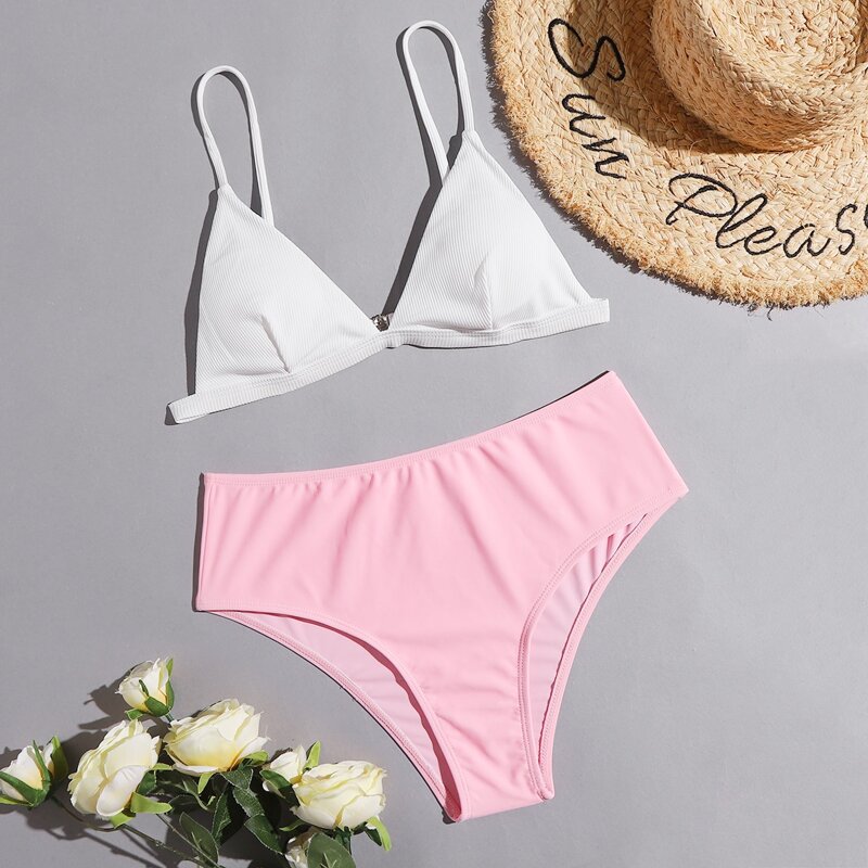 

Two Tone High Waist Bikini Swimsuit, Multicolor
