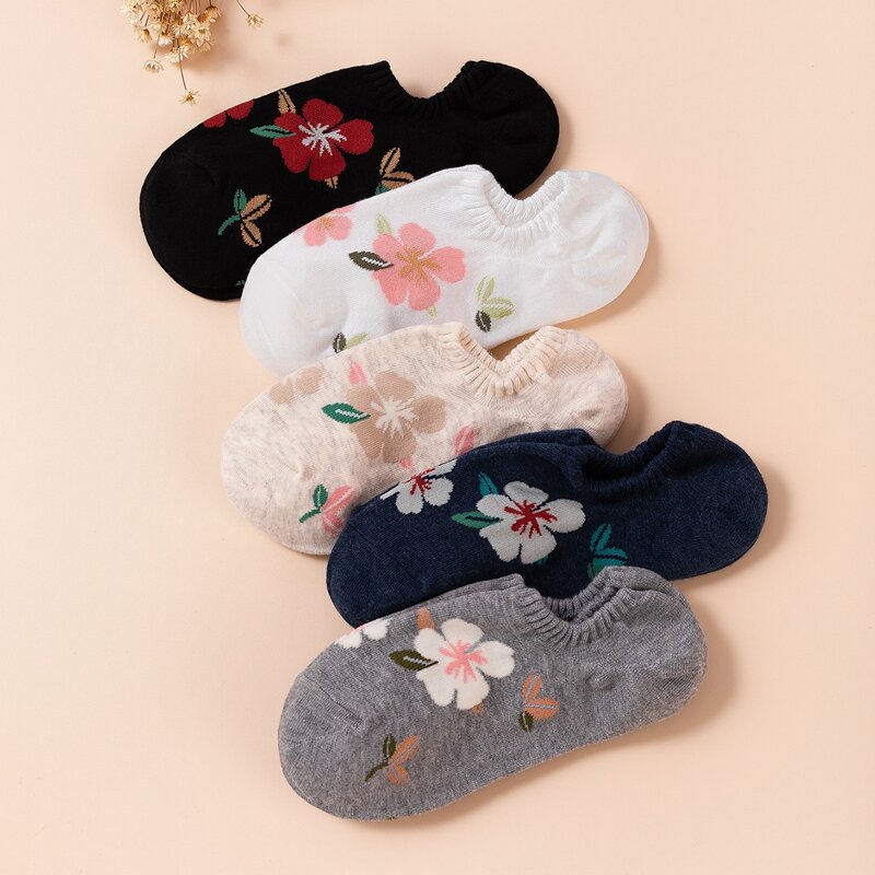

5pairs Floral Invisible Socks, Multicolor
