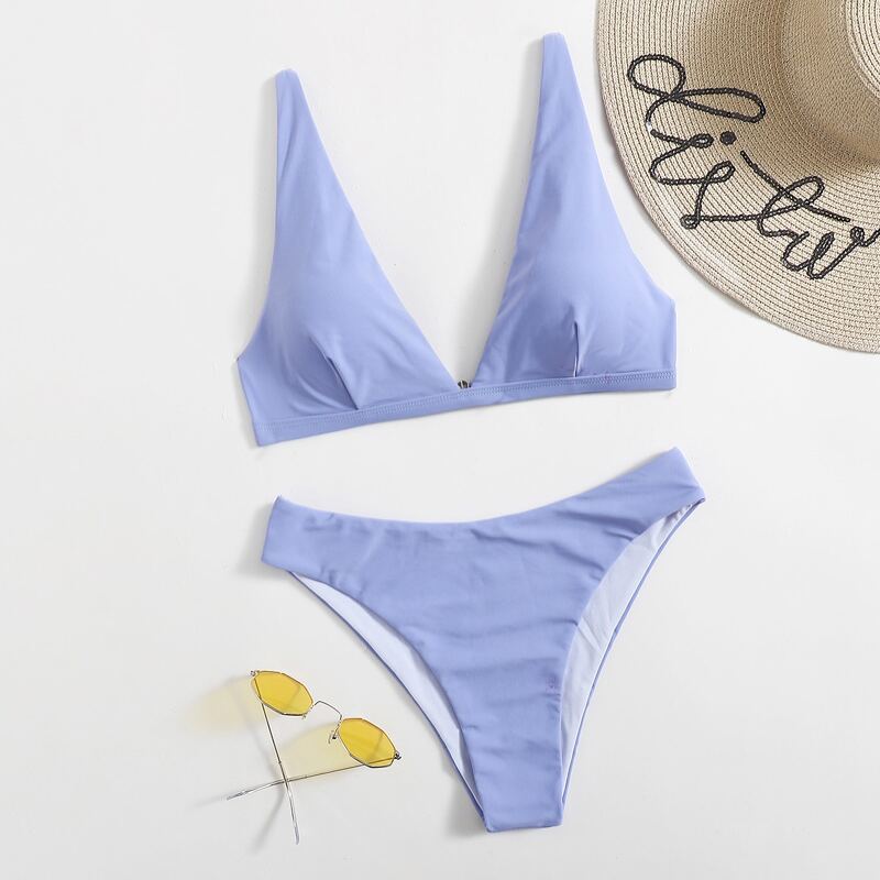

Solid Plain Bikini Swimsuit, Purple