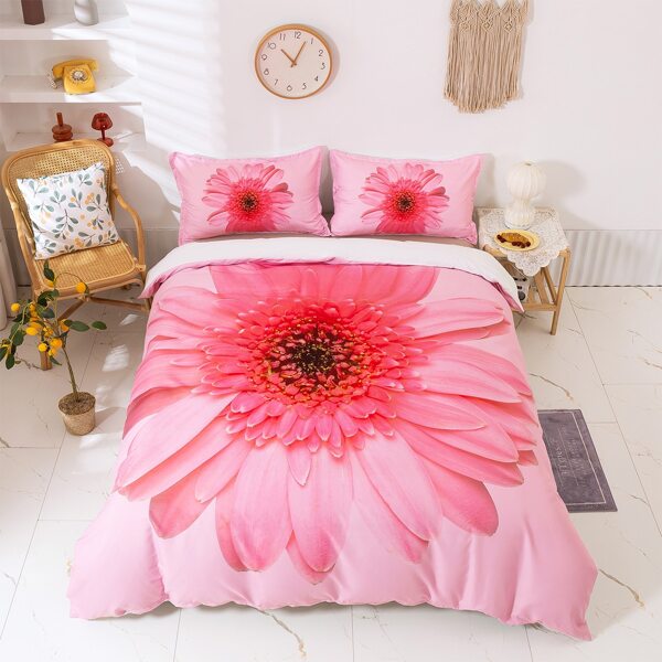

Flower Print Duvet Cover Set Without Filler, Pink
