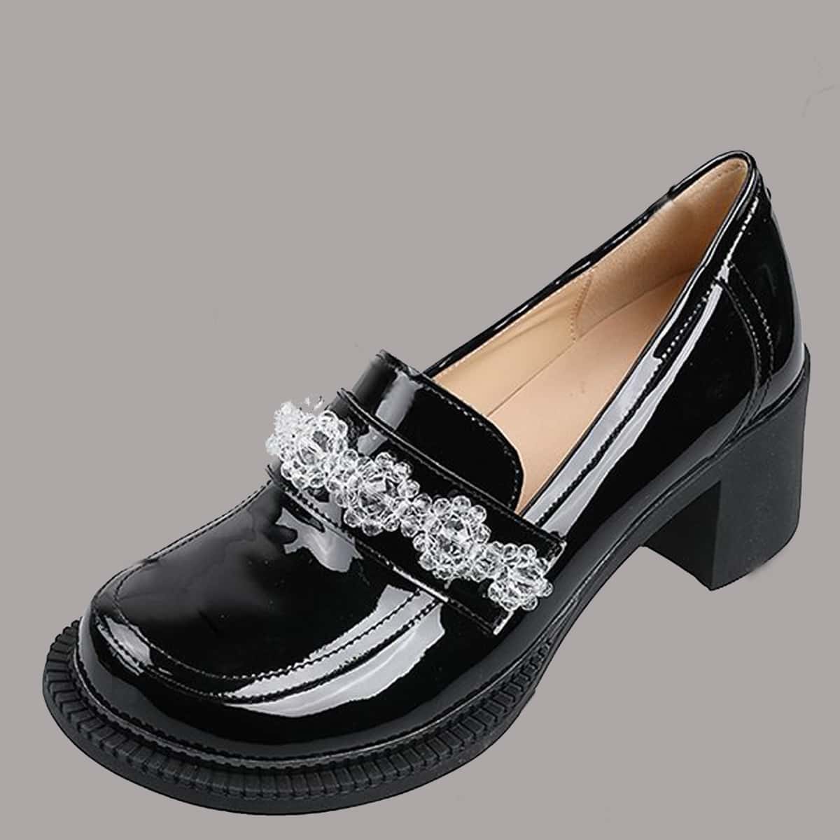 

Crystal Floral Chunky Heeled Loafers, Black