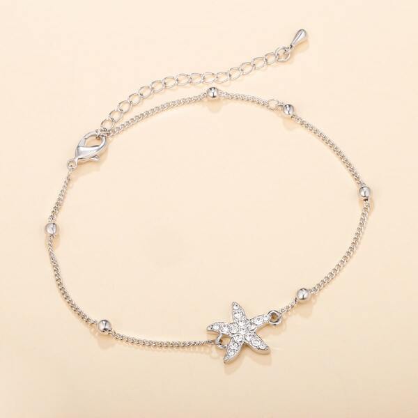 

Rhinestone Starfish Design Anklet, Silver