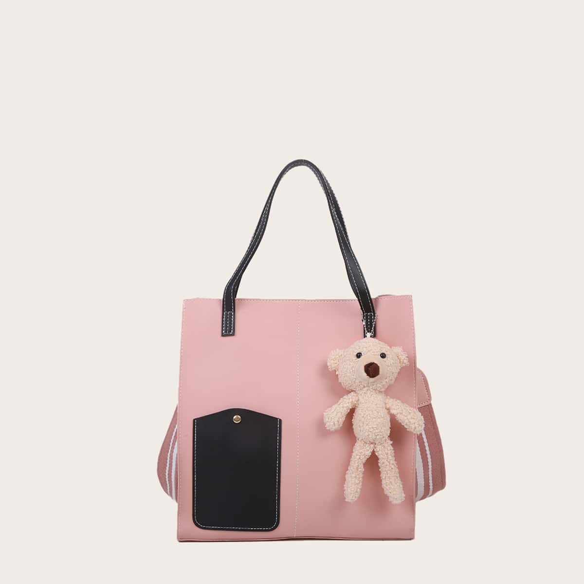 

Cartoon Bear Large Capacity Tote Bag, Baby pink