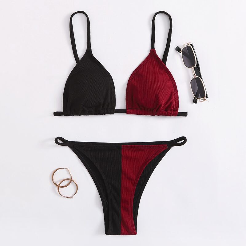 

Colorblock Triangle Bikini Swimsuit, Multicolor