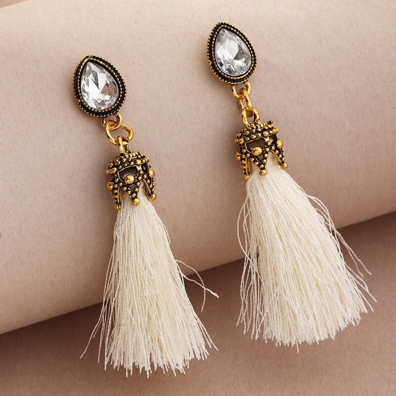 

Waterdrop Decor Tassel Drop Earrings, White