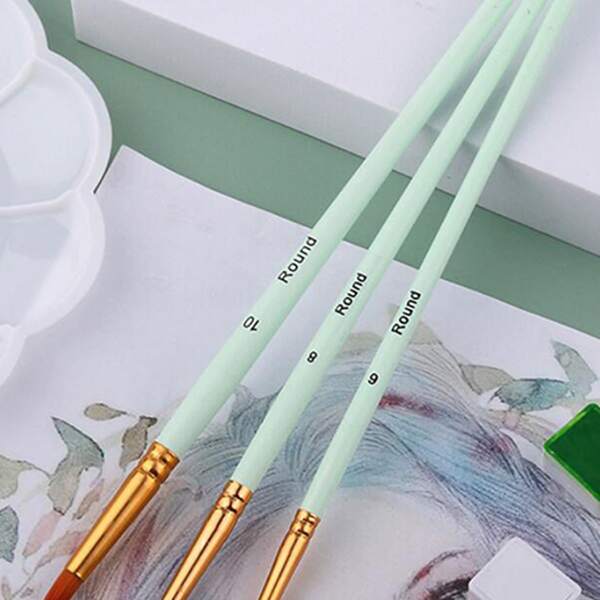 

3pcs Oil Painting Brush Set, Green