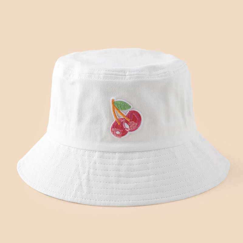 

Cherry Embroidery Bucket Hat, White