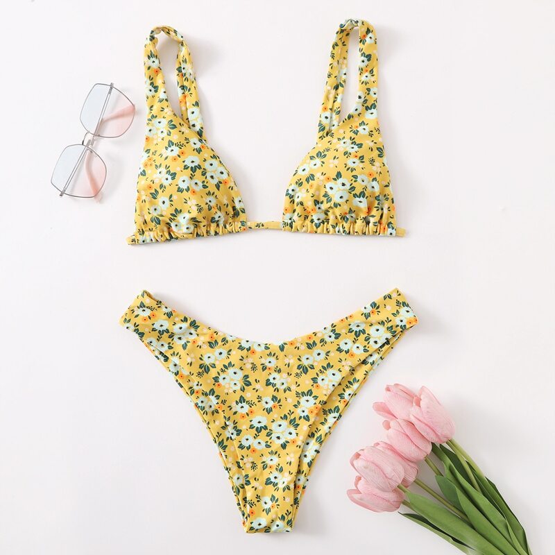 

Ditsy Floral High Leg Bikini Swimsuit, Yellow