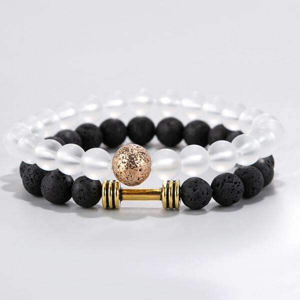 

2pcs Men Beaded Bracelet, Multicolor