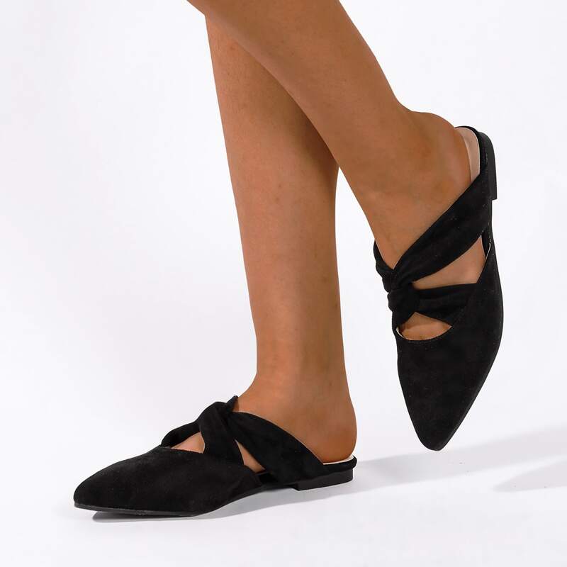 

Criss Cross Strap Flat Mules, Black